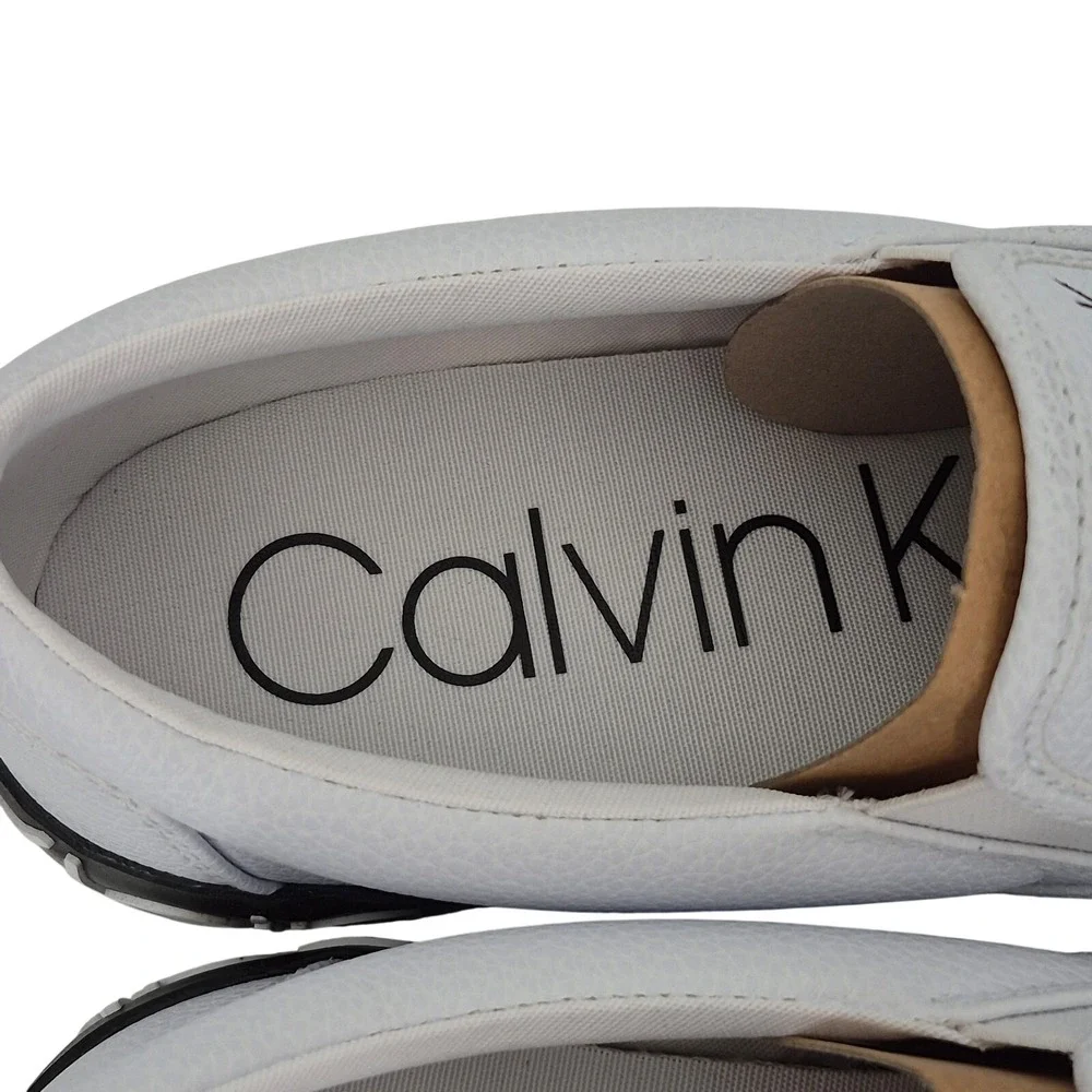 Calvin Klein RYOR 2 Men's Size 9 White Leather CK Logo Slip-On Shoes Sneakers